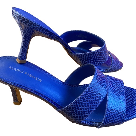 Marc Fisher Mf Queta Sandal Blue Mid Heel Slide 7.5 - Picture 1 of 5